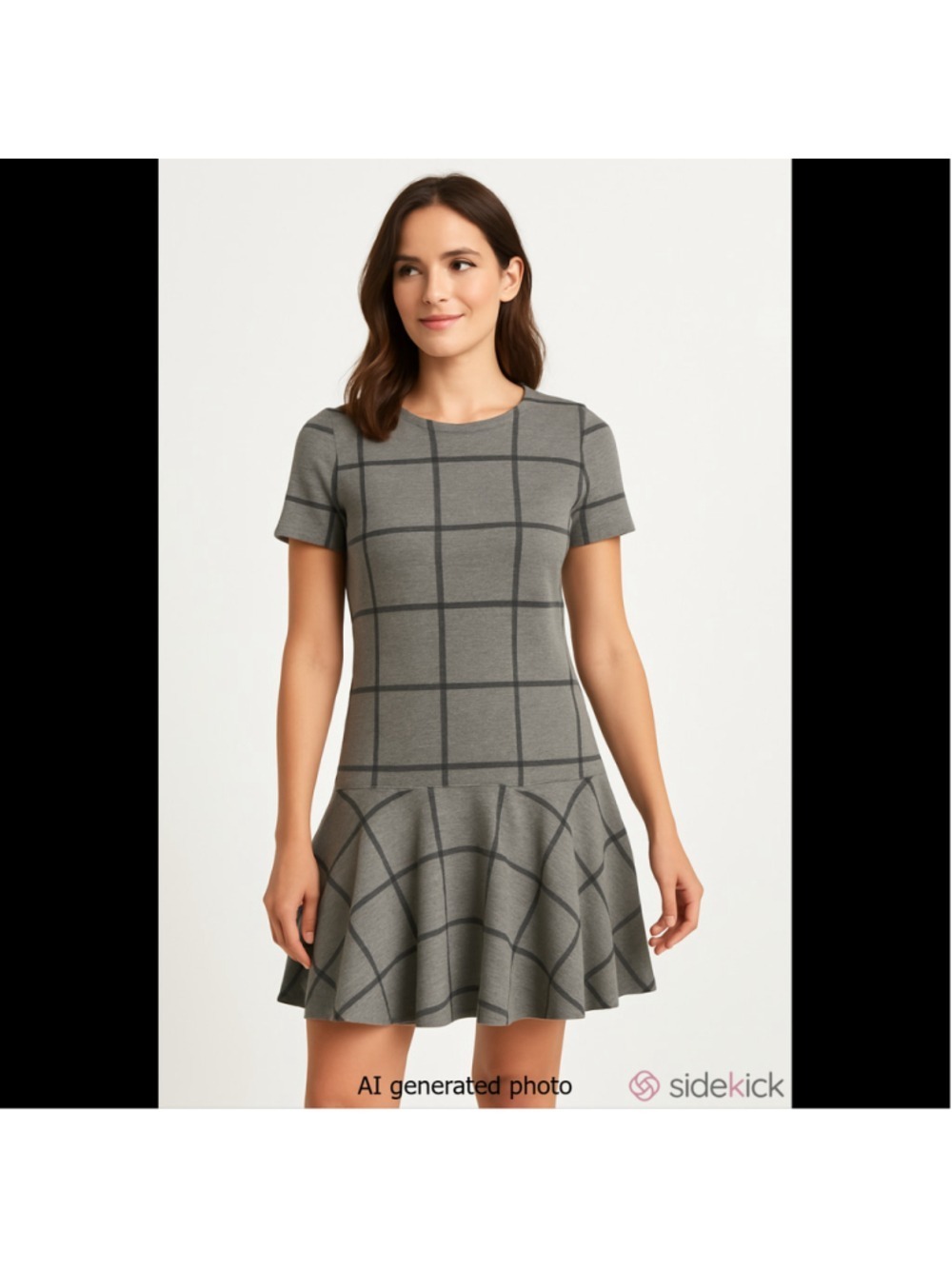 Harve Benard Gray Windowpane Knit Fit Flare Dress Office Preppy Size Small